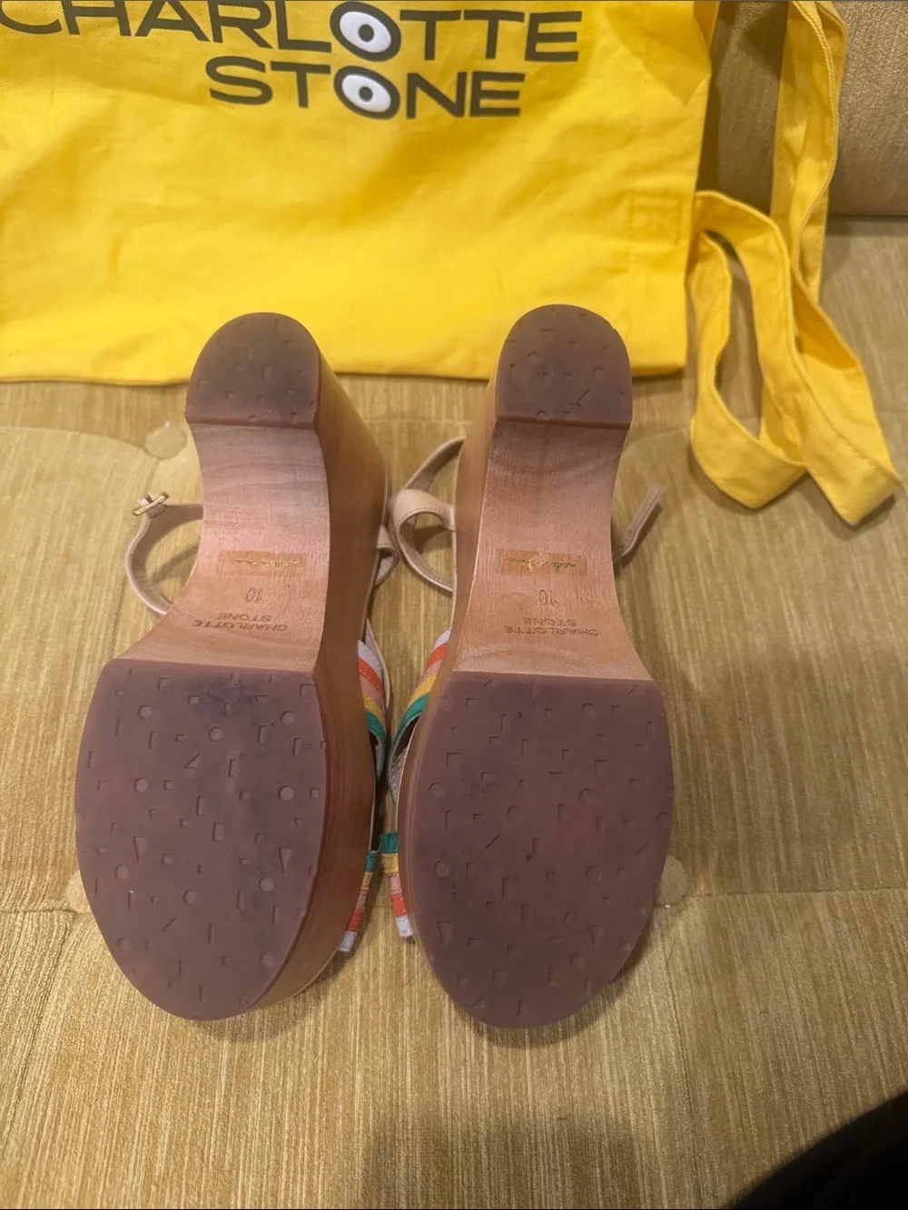 Charlotte Stone Multicolor Suede Platform Sandals with Nude Base